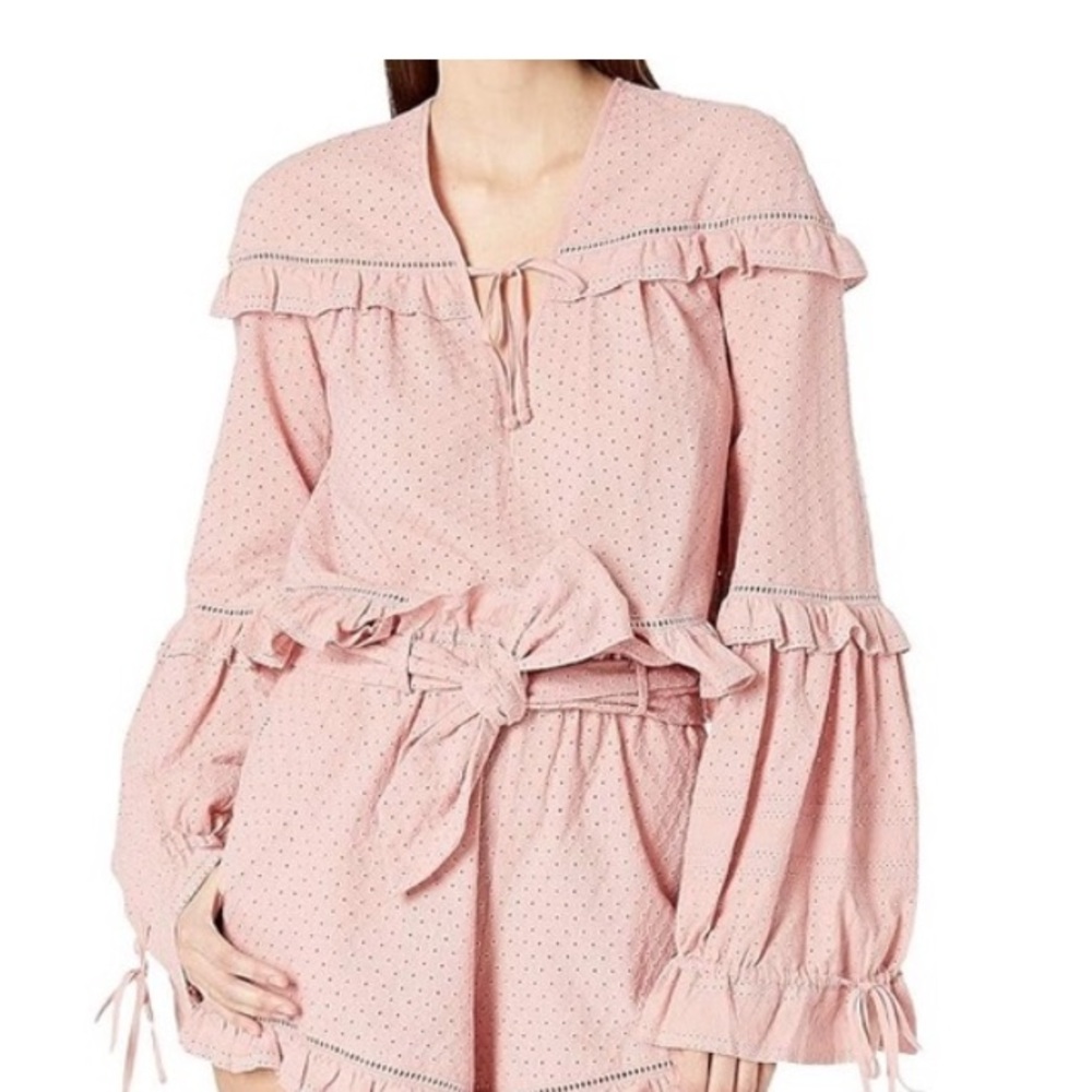 Jonathan Simkhai Embroidered Ruffle Top Pink Small - Picture 2 of 7